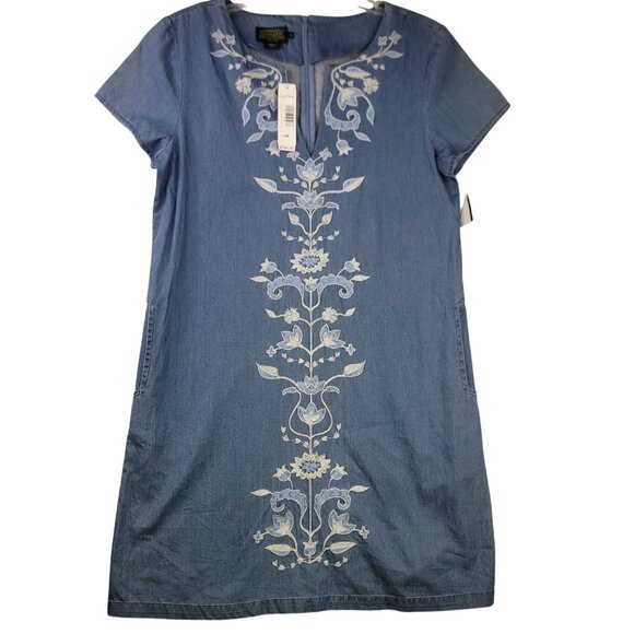 Pendleton Heritage Tala Floral Embroidered Denim Dress Size S Blue Cotton New - Picture 1 of 12